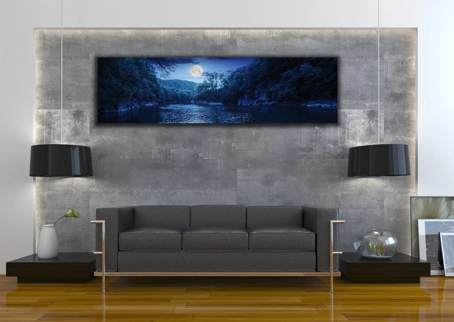 Blue Moon Ocean Canvas Art – Modern Panoramic Wall Decor Inspired by the Deep Sea