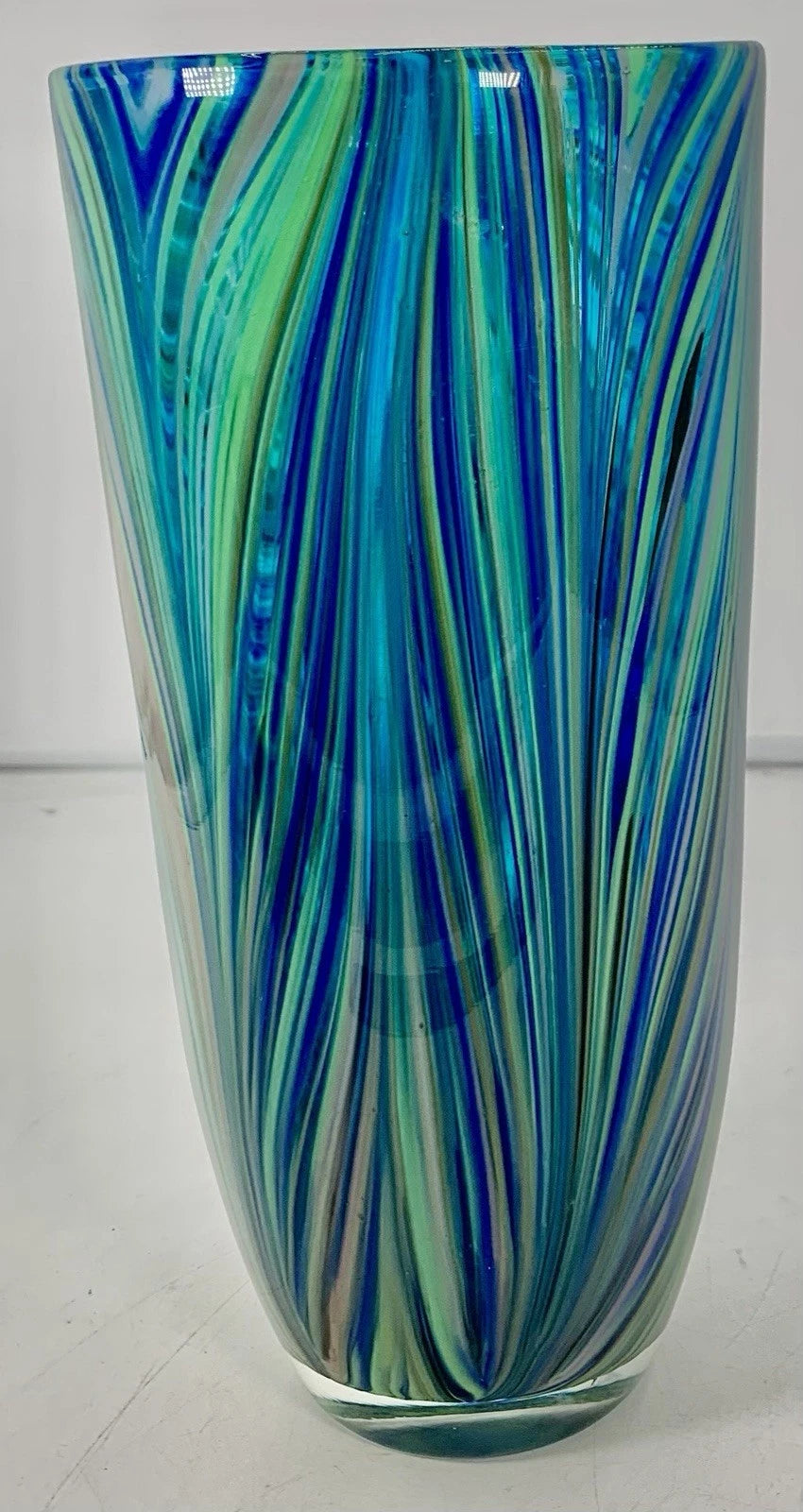 Turquoise and Cobalt Blue Art Glass Vase