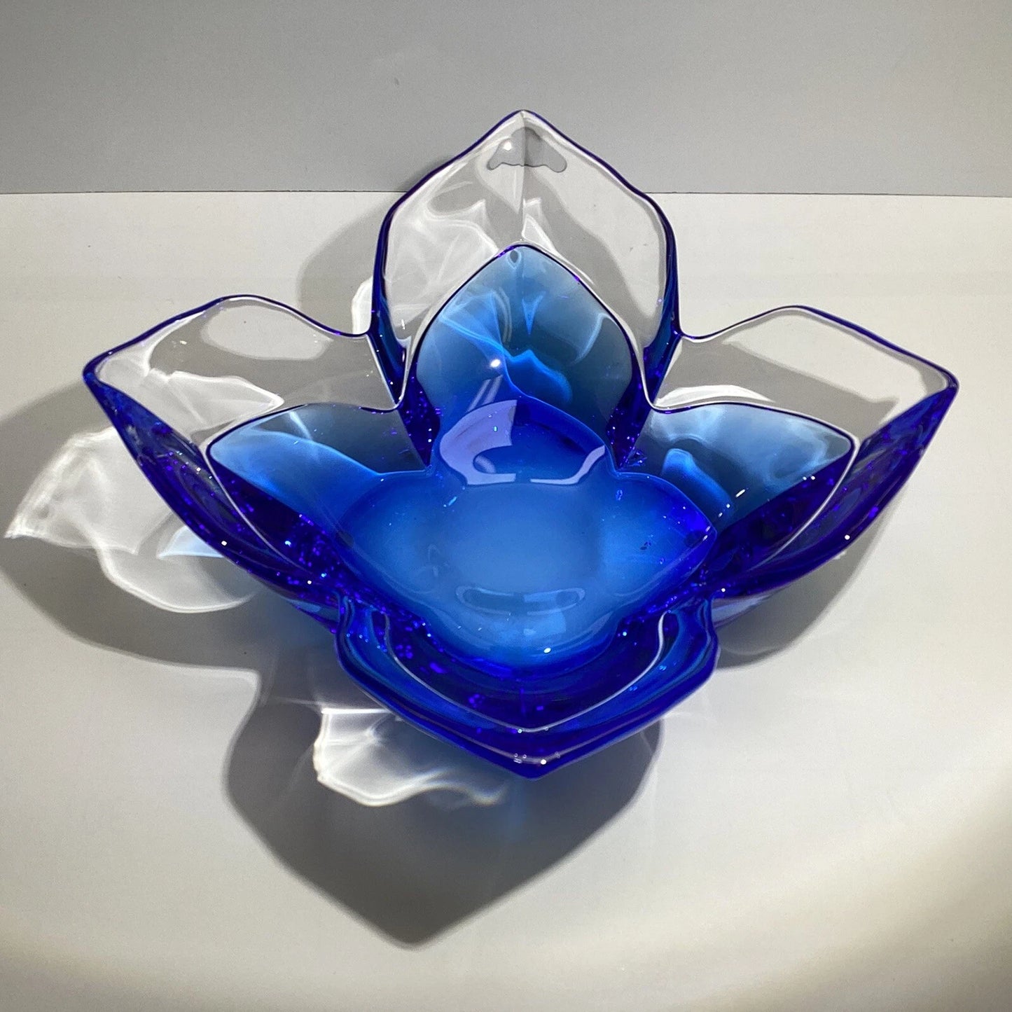 Blue Crystal Lotus Art Glass Bowl
