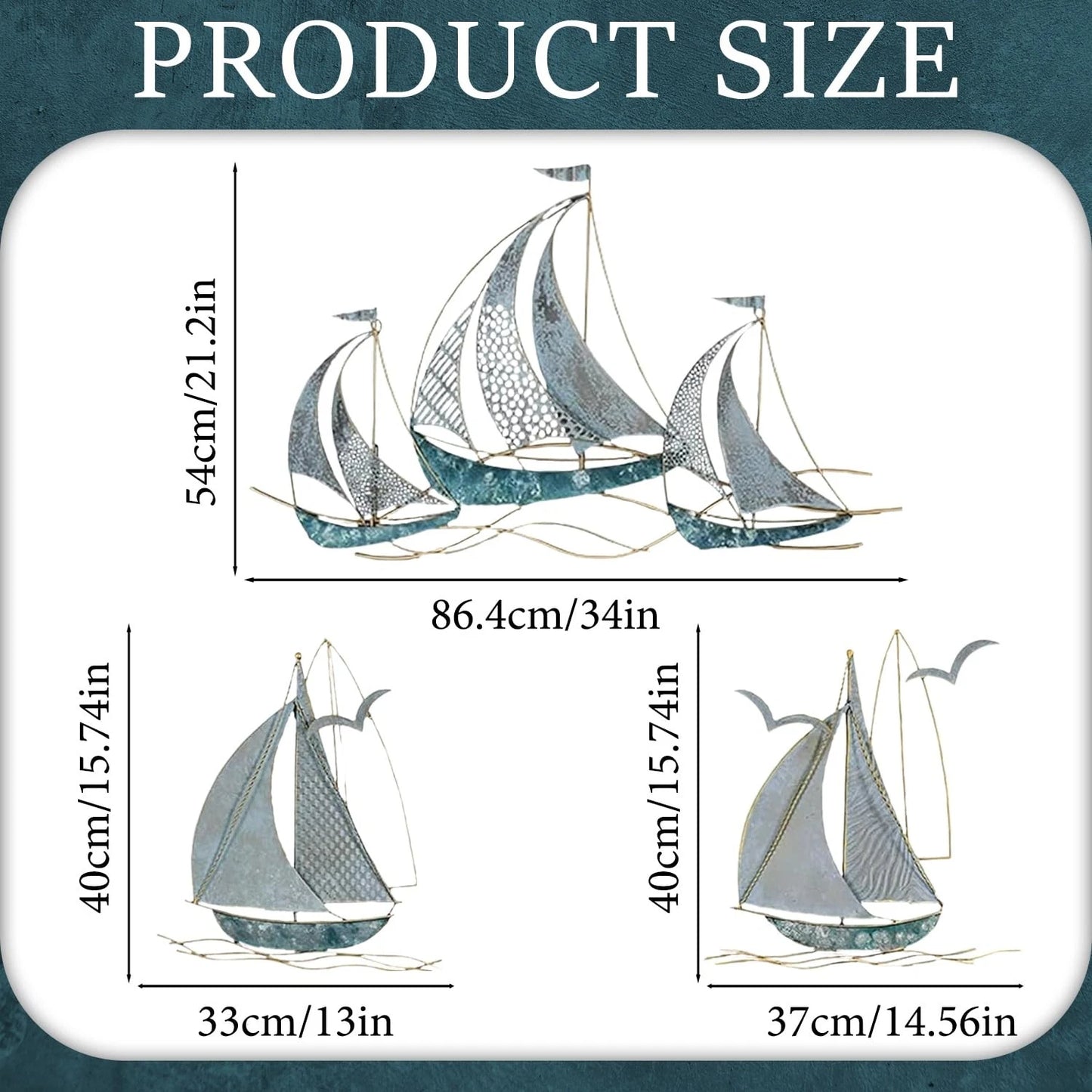 Set of 3 Metal Sailboat Wall Art