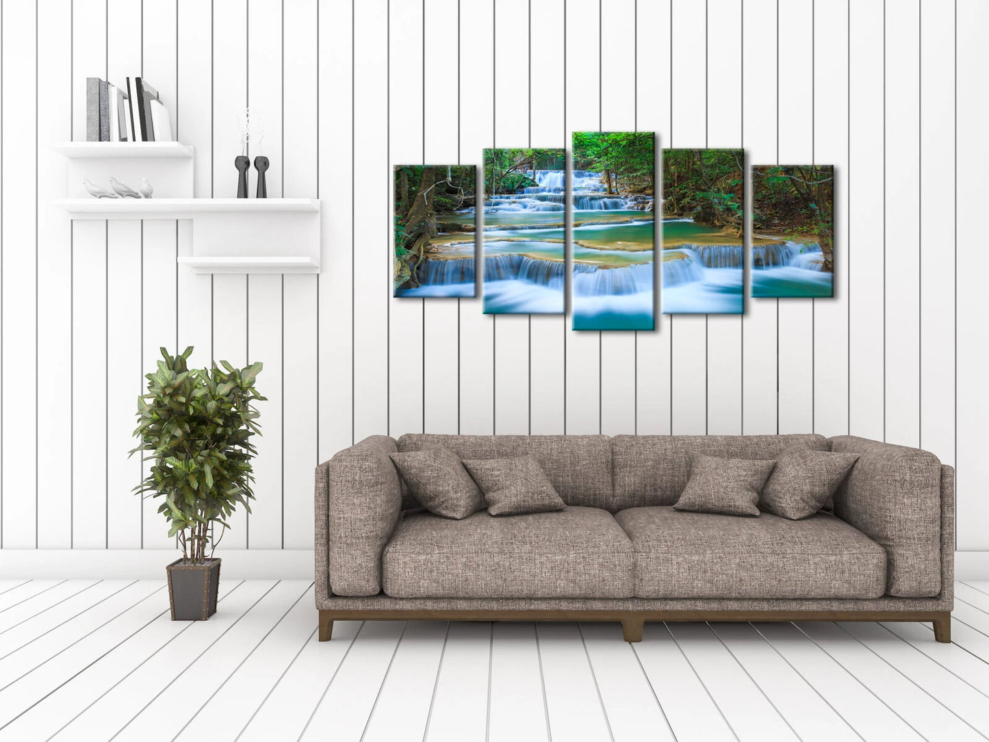 Blue Waterfall Forest Canvas Art