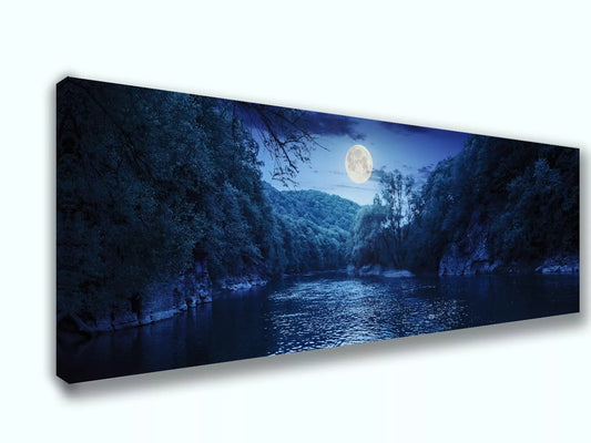 Blue Moon Ocean Canvas Art – Modern Panoramic Wall Decor Inspired by the Deep Sea