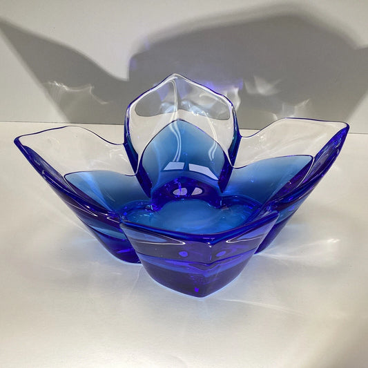 Blue Crystal Lotus Art Glass Bowl
